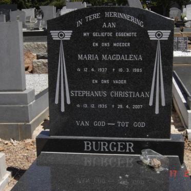 BURGER Stephanus Christiaan 1935-2007 &amp; Maria Magdalena 1937-1985