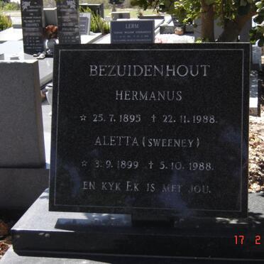 BEZUIDENHOUT Hermanus 1895-1988 &amp; Aletta SWEENEY 1899-1988