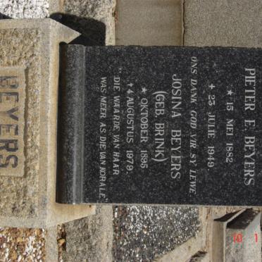 BEYERS Pieter E. 1882-1949 &amp; Josina BRINK 1895-1979