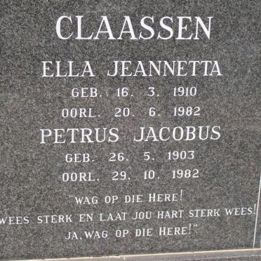 CLAASSEN Petrus Jacobus 1903-1982 &amp; Ella Jeannetta 1910-1982