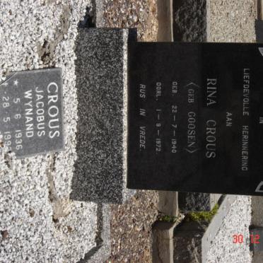 CROUS Jacobus Wynand 1936-199? &amp; Rina GOOSEN 1940-1972