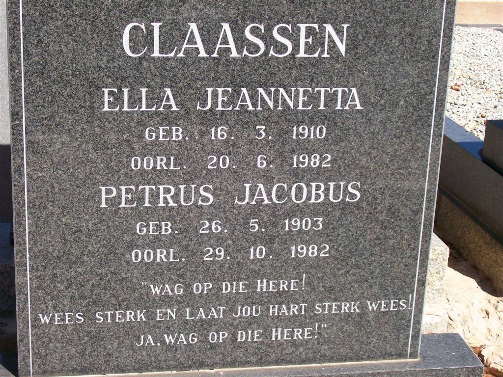 CLAASSEN Petrus Jacobus 1903-1982 & Ella Jeannetta 1910-1982