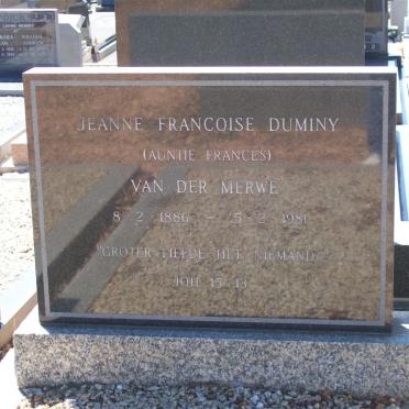 DUMINY Jeanne Francoise nee VAN DER MERWE 1886-1981