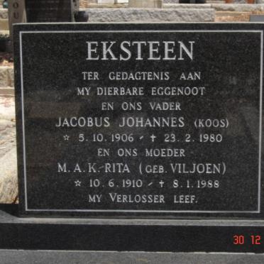 EKSTEEN Jacobus Johannes 1906-1980 &amp; M.A.K. VILJOEN 1910-1988