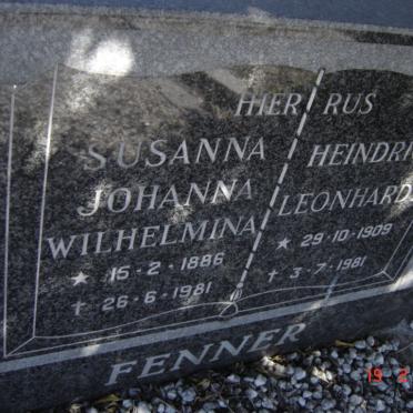 FENNER Heindrich Leonhardt 1909-1981 :: FENNER Susanna Johanna Wilhelmina 1886-1981
