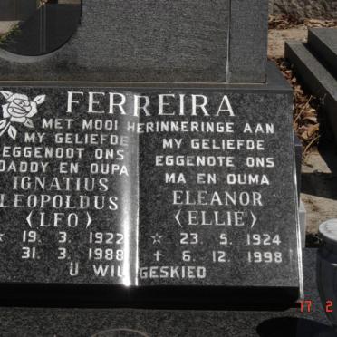FERREIRA Ignatius Leopoldus 1922-1988 &amp; Eleanor 1924-1998
