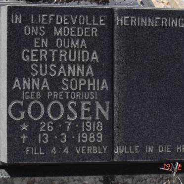 GOOSEN Gertruida Susanna Anna Sophia nee PRETORIUS 1918-1989
