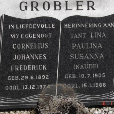 GROBLER Cornelius Johannes Frederick 1892-1974 &amp; Paulina Susanna NAUDE 1905-1988
