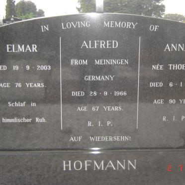 HOFMANN Alfred -1966 &amp; Anna THOEMES -1982 :: HOFMANN Elmar -2003