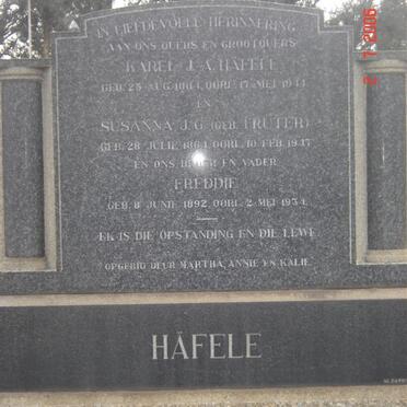 HAFELE Karel J.A. 1864-1944 &amp; Susanna J.G. TRUTER 1864-1947 :: HAFELE Freddie 1892-1934