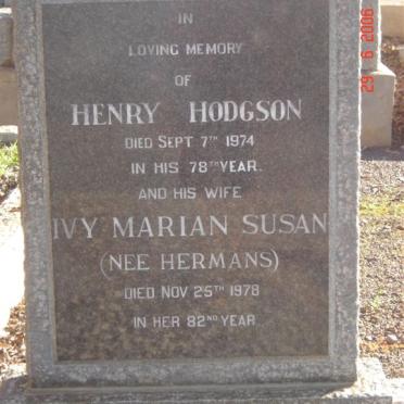 HODGSON Henry -1974 &amp; Ivy Marian Susan HERMANS -1978