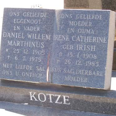 KOTZE Daniel Willem Marthinus 1905-1975 &amp; Irene Catherine IRISH 1908-1985
