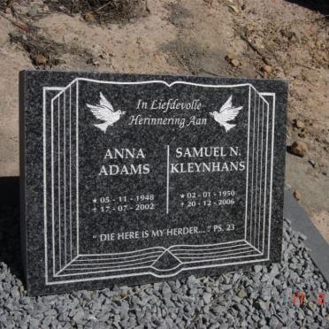 KLEYNHANS Samuel N. 1950-2006 :: ADAMS Anna  1948-2002