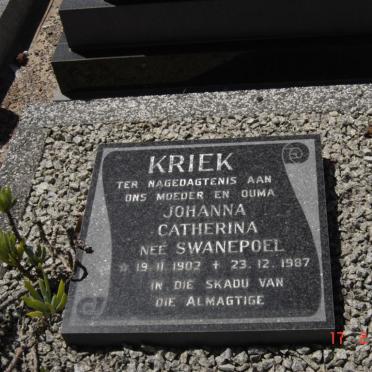 KRIEK Johanna Catherina nee SWANEPOEL 1902-1987
