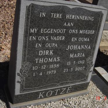 KOTZé Dirk Thomas 1898-1979 &amp; Johanna Maria 1912-2007