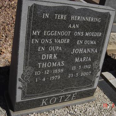 KOTZé Dirk Thomas 1898-1979 &amp; Johanna Maria 1912-2007