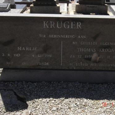 KRUGER Thomas Kroon 1899-1976 &amp; Marlie 1913-1981