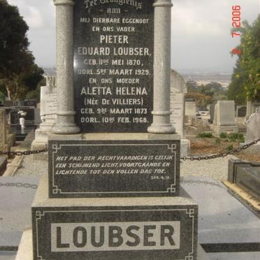LOUBSER Pieter Eduard 1870-1929 &amp; Aletta Helena DE VILLIERS 1873-1968