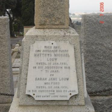 LOUW Matthys Michael –1921 &amp; Sarah Jane FORD -1931