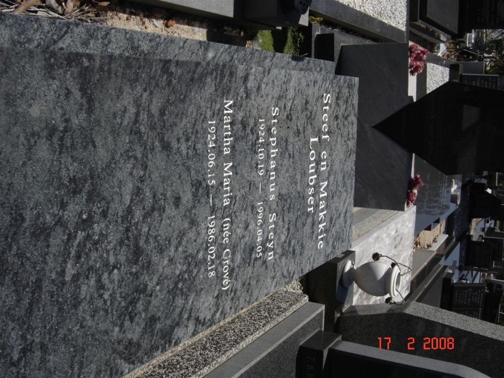 LOUBSER Stephanus Steyn 1924-1996 & Martha Maria GROVé 1924-1986