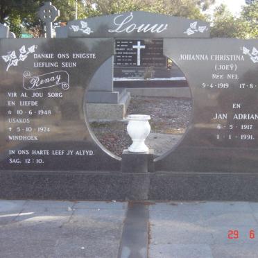 LOUW Jan Adrian 1917-1991 &amp; Johanna Christina NEL 1919-1983 :: LOUW Renay 1948-1974