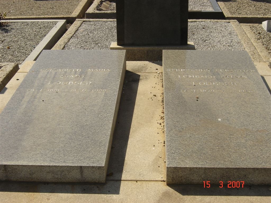 LOUBSER Stephanus Sebastiaan Lombard Steyn 1879-1958 &amp; Elizabeth Maria BAM 1881-1958
