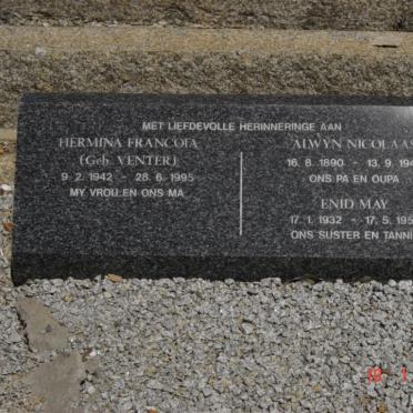 LIEBENBERG Alwyn Nicolaas 1890-1947 :: LIEBENBERG Enid May 1932-1953 :: LIEBENBERG Hermina Francoia nee VENTER 1942-1995