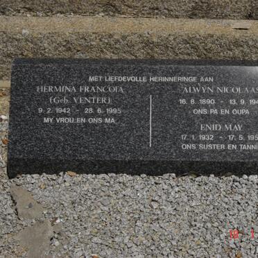 LIEBENBERG Alwyn Nicolaas 1890-1947 :: LIEBENBERG Enid May 1932-1953 :: LIEBENBERG Hermina Francoia nee VENTER 1942-1995