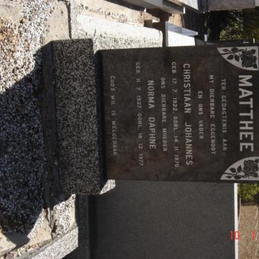 MATTHEE Christiaan Johannes 1922-1970 &amp; Norma Daphne 1927-1977