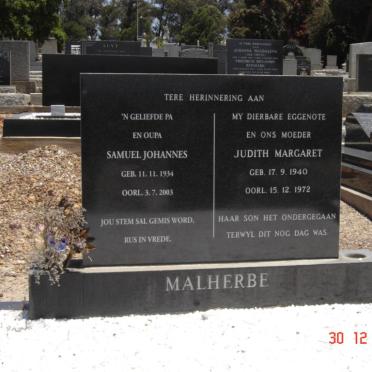 MALHERBE Samuel Johannes 1934-2003 &amp; Judith Margaret 1940-1972