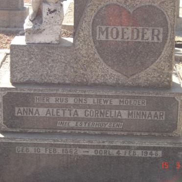 MINNAAR Anna Aletta Cornelia nee ESTERHUYSEN 1862-1946