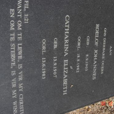 MERWE Roelof Johannes, van der 1903-1982 &amp; Catharine Elizabeth 1907-1983