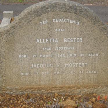 MOSTERT Jacobus F. –1924 &amp; Alletta Bester MOSTERT -1942