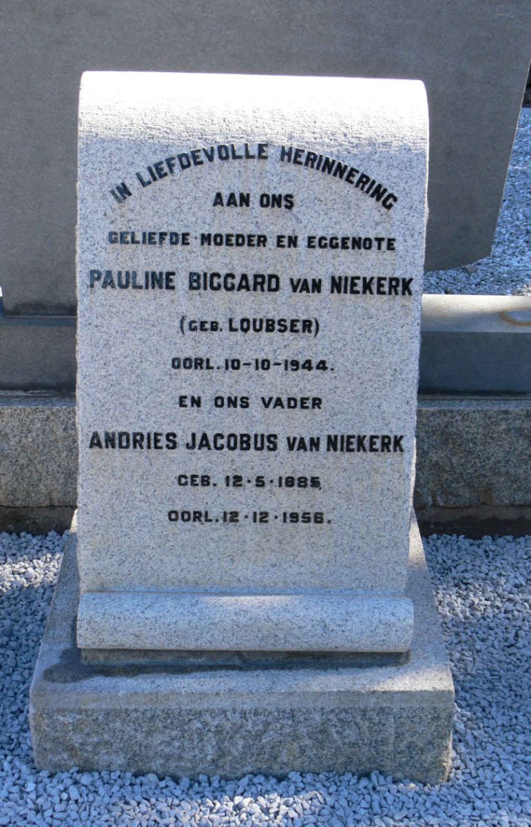 NIEKERK Andries Jacobus, van 1885-1956 & Pauline Biccard LOUBSER -1944
