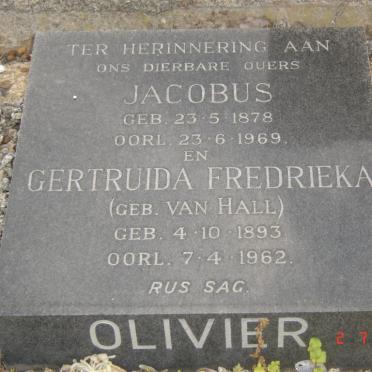 OLIVIER Jacobus 1878-1969 &amp; Gertruida Fredrieka VAN HALL 1893-1962