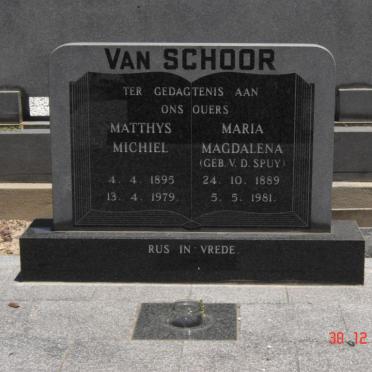 SCHOOR Matthys Michiel, van 1895-1979 &amp; Maria Magdalena v.d. SPUY 1889-1981