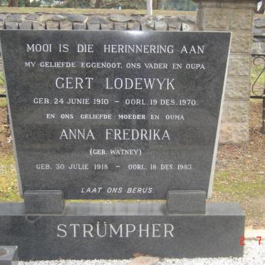STRUMPHER Gert Lodewyk 1910-1970 &amp; Anna Fredrika WATNEY 1918-1983