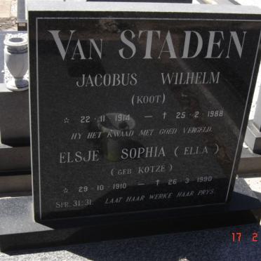 STADEN Jacobus Wilhelm, van 1914-1988 &amp; Elsje Sophia KOTZé 1910-1990