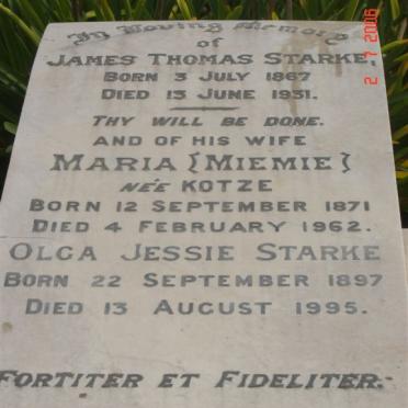 STARKE James Thomas 1867-1931 &amp; Maria KOTZE 1871-1962