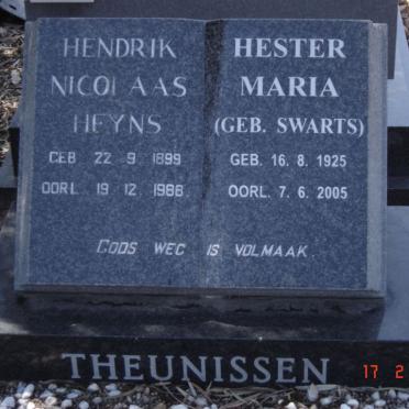 THEUNISSEN Hendrik Nicolaas Heyns 1899-1988 :: SWARTS Hester Maria 1925-2005