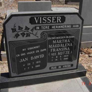 VISSER Jan Dawid 1913-1985 &amp; Martha Magdalena Fransina KOTZé 1920-1990