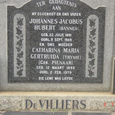 VILLIERS Johannes Jacobus Hubert, de 1891-1949 &amp; Catharina Maria Gertruida PIENAAR 1893-1979