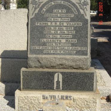 VILLIERS Pierre J.R., de 1883-1942 &amp; Elizabeth Maria DU PLESSIS 1869-1958