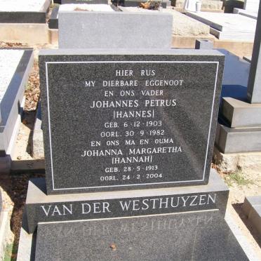 WESTHUYZEN Johannes Petrus, van der 1903-1982 &amp; Johanna Margaretha 1913-2004