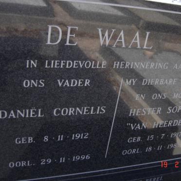 WAAL Daniel Cornelis, de 1912-1996 &amp; Hester Sophia VAN HEERDEN 1917-1983