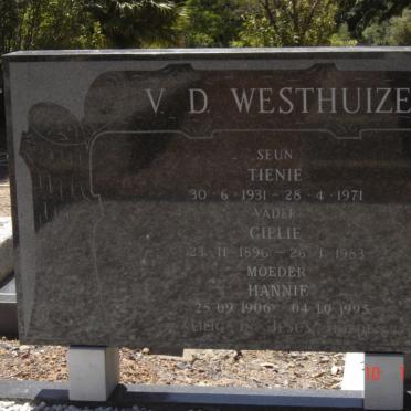 WESTHUIZEN Gielie, v.d. 1896-1983 &amp; Hannie 1906-1995 :: V.D. WESTHUIZEN Tienie 1931-1971