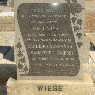 WIESE Jan Harmse 1899-1959 &amp; Hendrika Susannah MANEFELDT 1917-2004