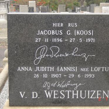 WESTHUIZEN Jacobus G., v.d. 1896-1971 &amp; Anna Judith LOFTUS 1907-1993