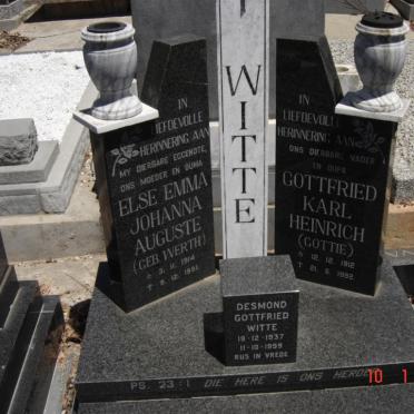 WITTE Gottfried Karl Heinrich 1912-1992 &amp; Else Emma Johanna Auguste WERTH 1914-1991 :: WITTE Desmond Gottfried 1937-1999