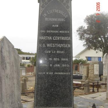 WESTHUYZEN Johannes Dirk Jacobus, v.d. 1864-1934  &amp; Martha Gertruida LE ROUX 1868-1953